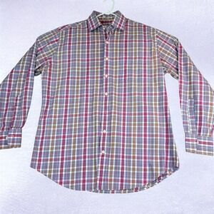 Peter Millar Mens Large Plaid Button Down Shirt Long Sleeve Cotton Casual Dress